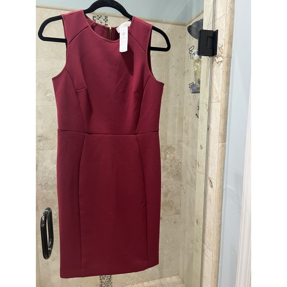NWT Ann Taylor LOFT Paneled Sleeveless Sheath Dress Size 2 Red Wine Burgundy
